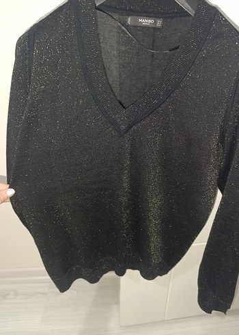 mango yarı transparan v yaka simli bluz - Görsel 2