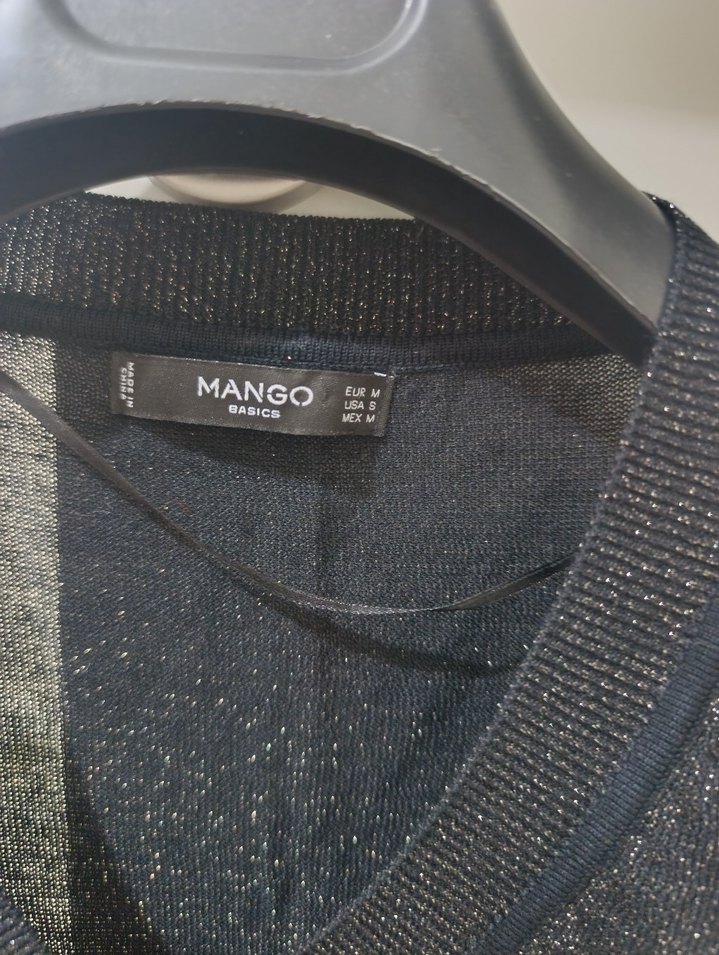 mango yarı transparan v yaka simli bluz - Görsel 4