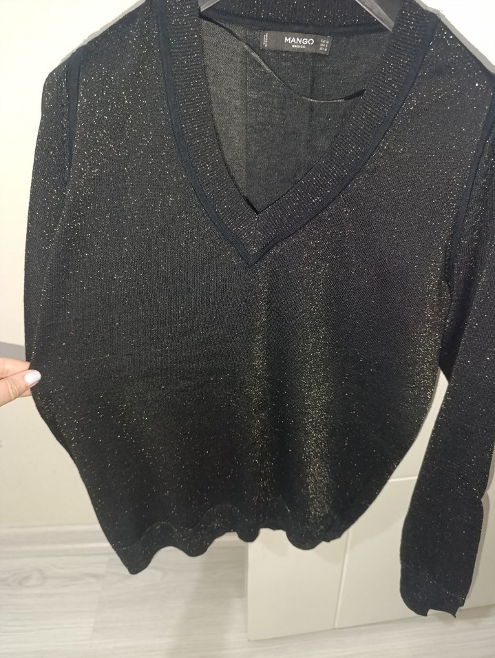 mango yarı transparan v yaka simli bluz - Görsel 2