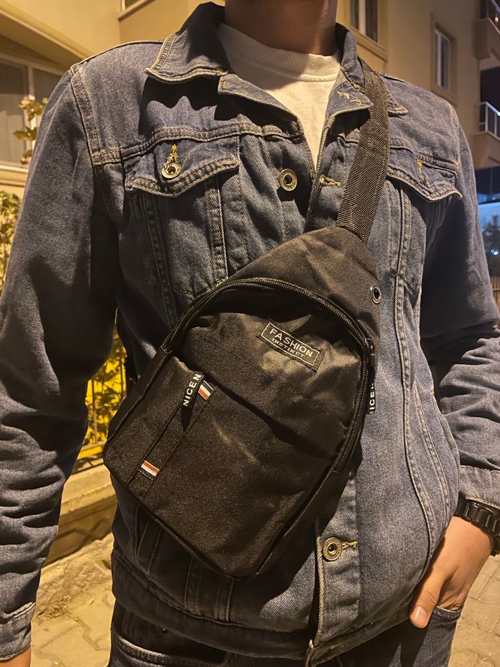 Siyah Baskılı Erkek Omuz Çantası - Görsel 2