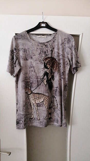 Gri baskılı T-Shirt