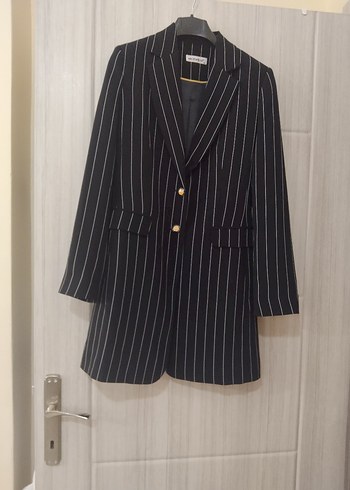 Modailgi Düğmeli Siyah Çizgili Kadın Blazer