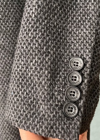 Düğmeli gri siyah Erkek Kaban - Görsel 3