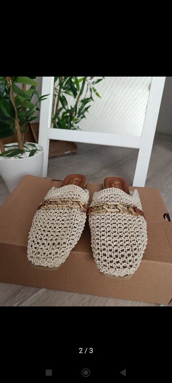 Bej Örgü Desenli  Kadın Terlik - Görsel 2