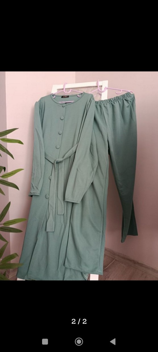 Turkuaz Düğmeli Uzun Kadın Takım M - Görsel 2