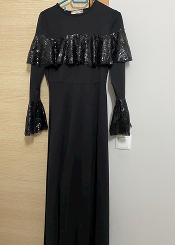 Uzun Kol Siyah Gotik Gece Elbisesi