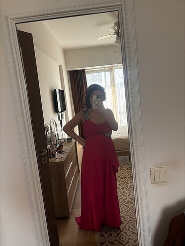 Abiye koyu pembe elbise - Görsel 5