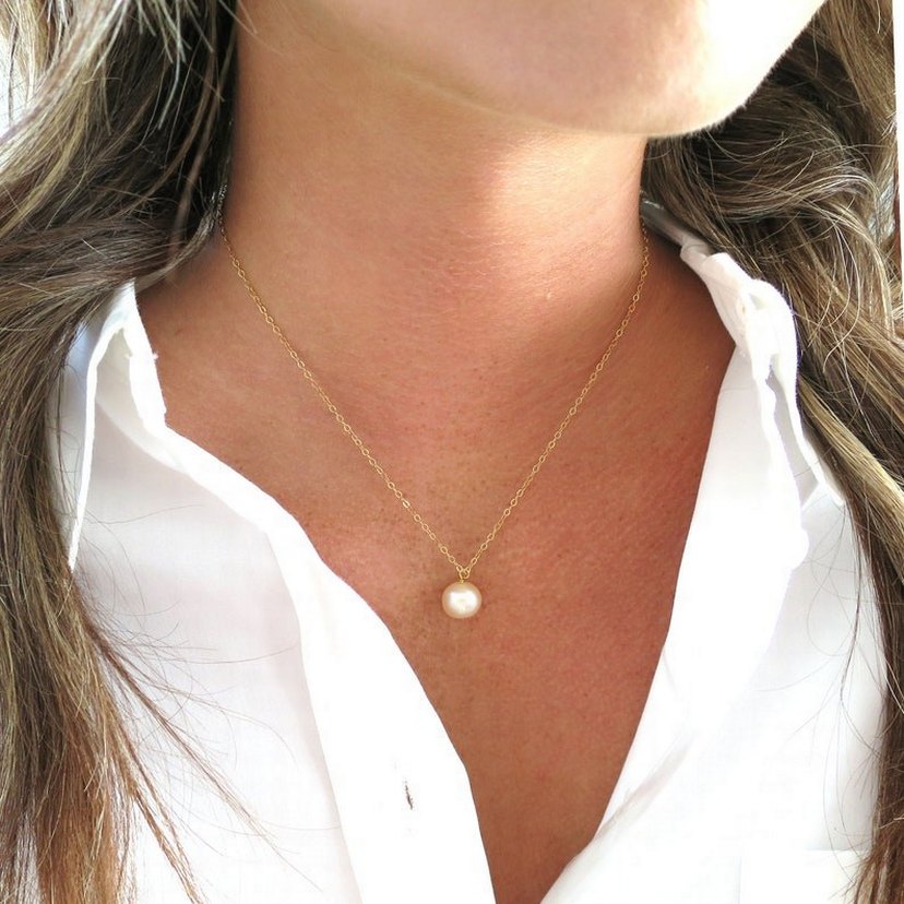 Gold zincir Beyaz inci detaylı kolye - Görsel 4