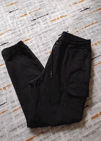 Siyah Bel ve paca lastikli Rahat Kesim jogger Pantolon 34 beden - Görsel 5