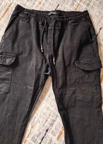 Siyah Bel ve paca lastikli Rahat Kesim jogger Pantolon 34 beden - Görsel 7