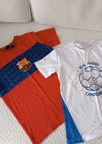 Beyaz Real Madrid ve Barcelona Baskılı Kısa Kollu t-shirt - Görsel 2