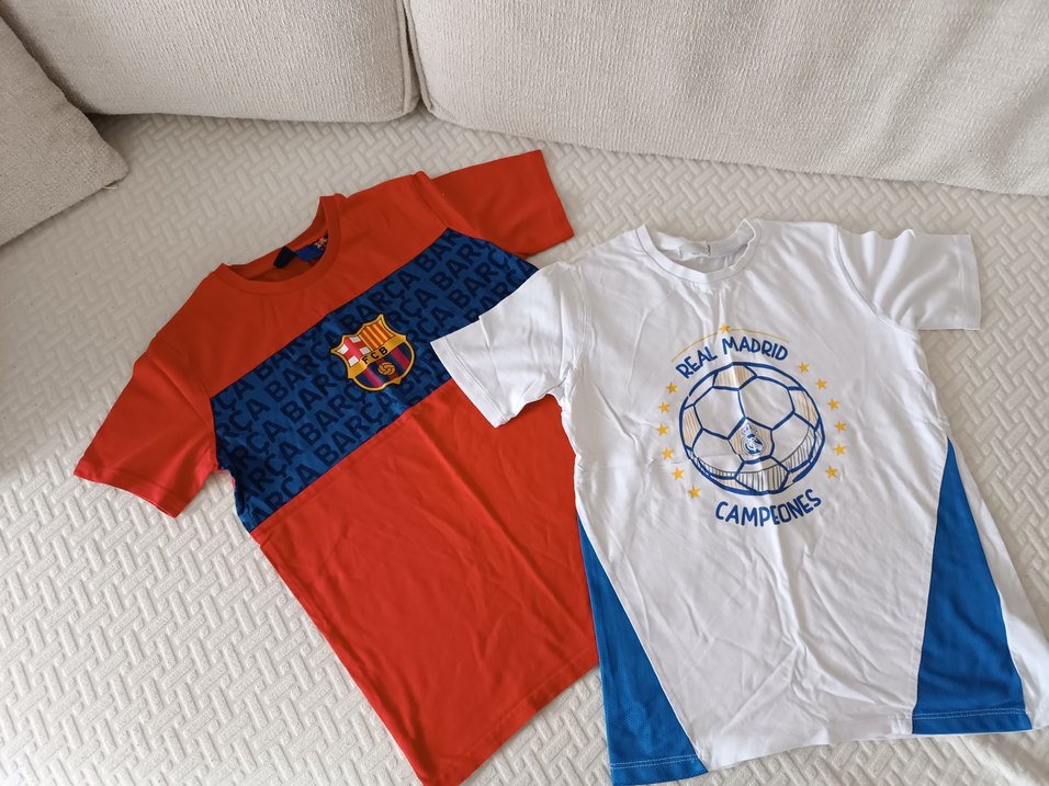 Beyaz Real Madrid ve Barcelona Baskılı Kısa Kollu t-shirt - Görsel 2