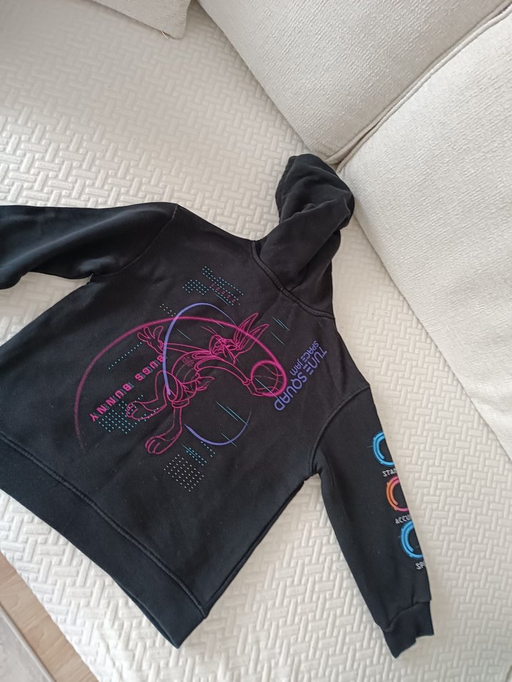 Kız Çocuk Siyah Kapüşonlu Sweatshirt - Görsel 5