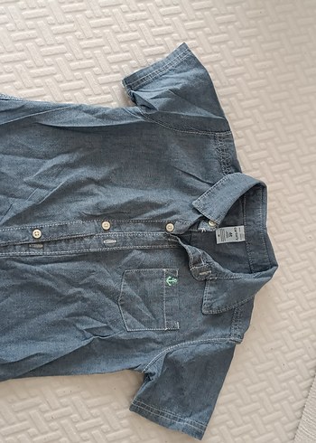 Gri Denim Düğmeli Erkek Çocuk carters Gömlek - Görsel 2