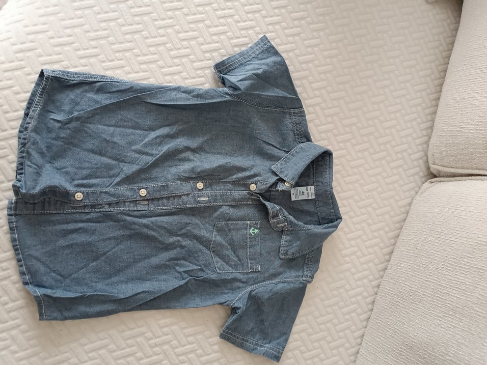 Gri Denim Düğmeli Erkek Çocuk carters Gömlek - Görsel 2