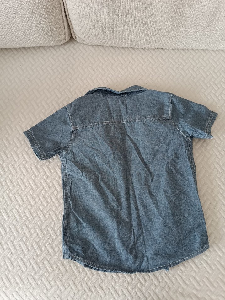 Gri Denim Düğmeli Erkek Çocuk carters Gömlek - Görsel 5