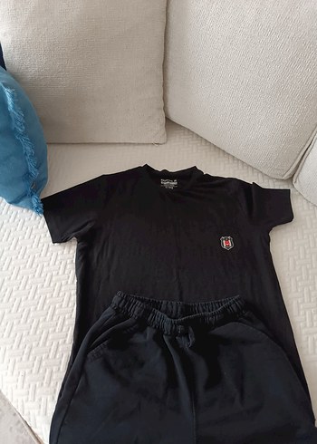 Erkek Siyah Pamuklu Rahat Kesim Şortve tshirt - Görsel 2