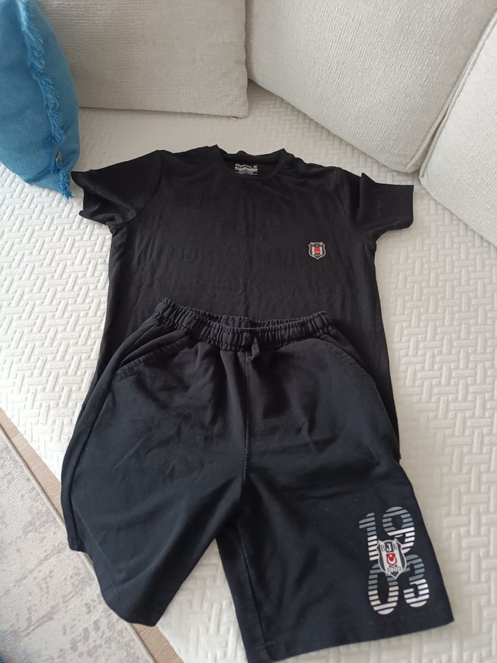 Erkek Siyah Pamuklu Rahat Kesim Şortve tshirt - Görsel 3