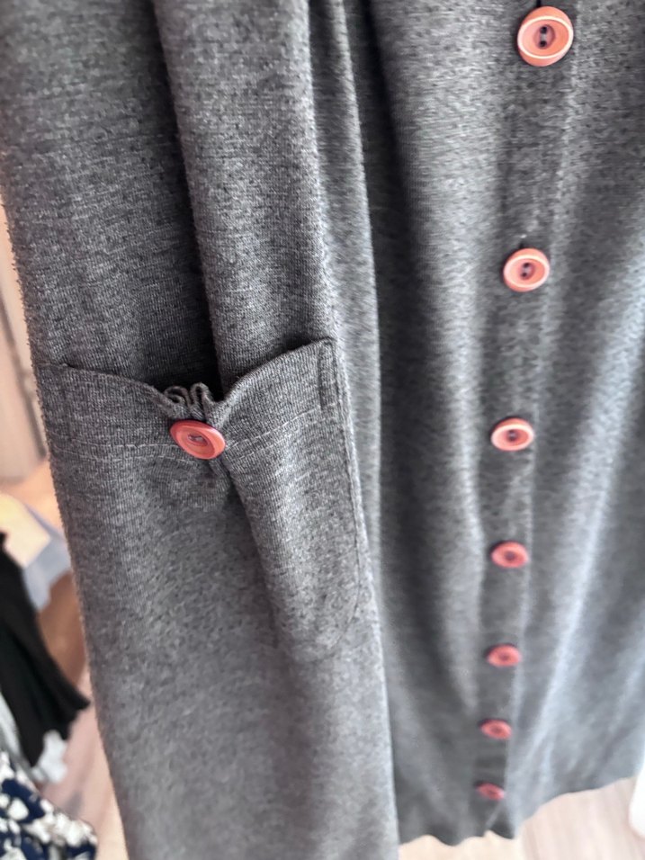 Düğmeli Gri Midi Triko Elbise - Görsel 5