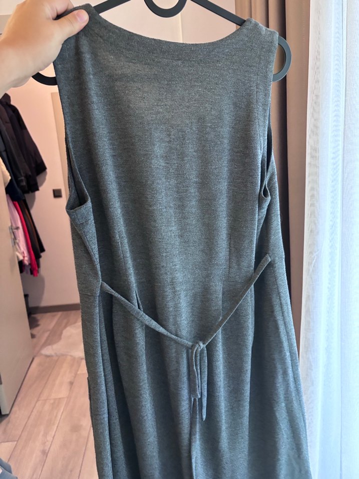 Düğmeli Gri Midi Triko Elbise - Görsel 2