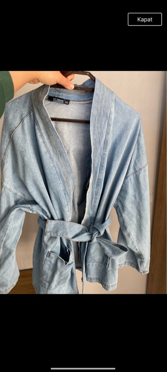 Kadın Mavi Batik Desenli Salaş Kot Ceket - Görsel 3