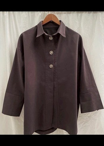 Düğmeli Midi Bej Keten Kadın Trençkot gömlek tesettür - Görsel 2