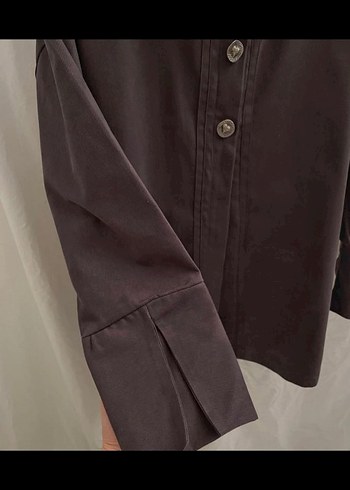 Düğmeli Midi Bej Keten Kadın Trençkot gömlek tesettür - Görsel 3