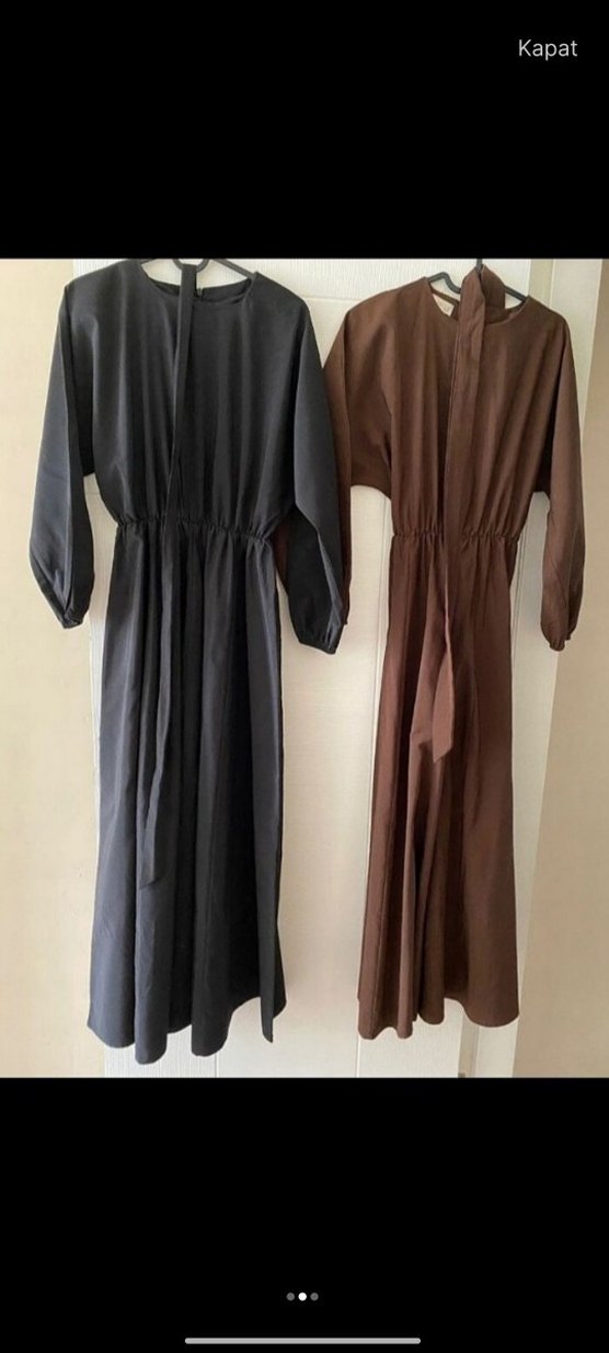 Kadın Kahverengi Uzun ve Salaş Elbise - Görsel 2