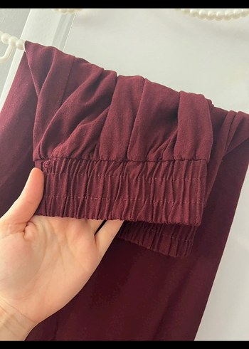 Bordo Uzun Kollu Drapeli Kadın Elbise - Görsel 3