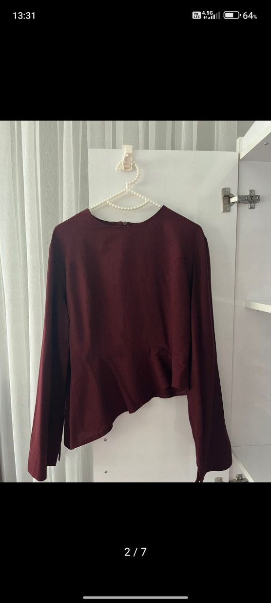 Bordo Uzun Kollu Drapeli Kadın Elbise - Görsel 4