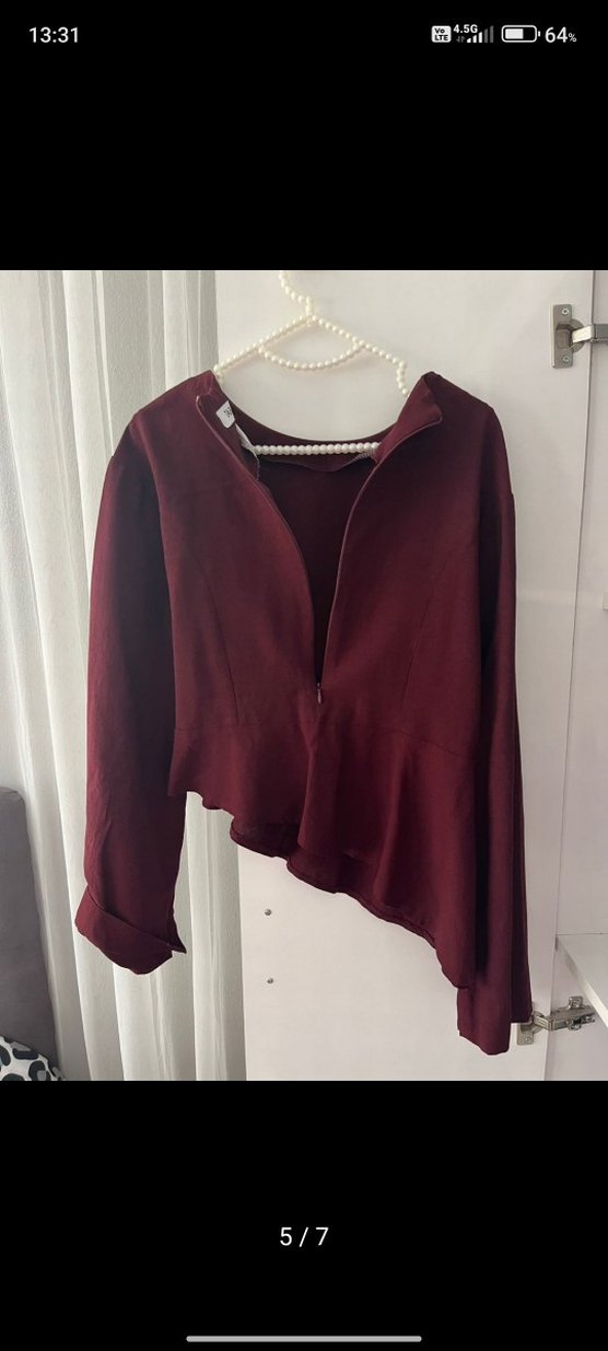 Bordo Uzun Kollu Drapeli Kadın Elbise - Görsel 5