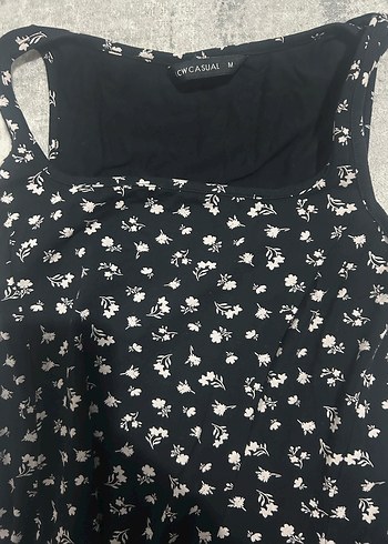 Çiçek Desenli Siyah Mini Elbise - Görsel 2