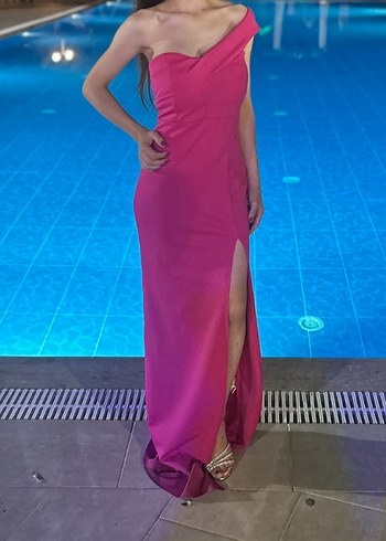 Uzun Pembe Drapeli Straplez Elbise - Görsel 2