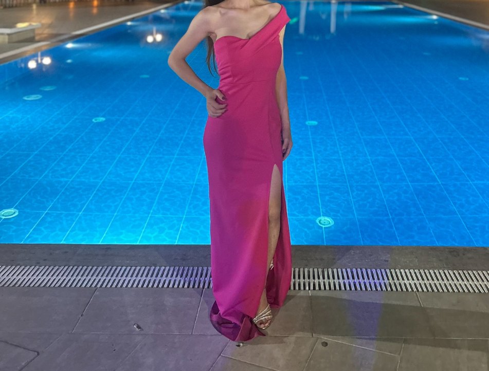 Uzun Pembe Drapeli Straplez Elbise - Görsel 2