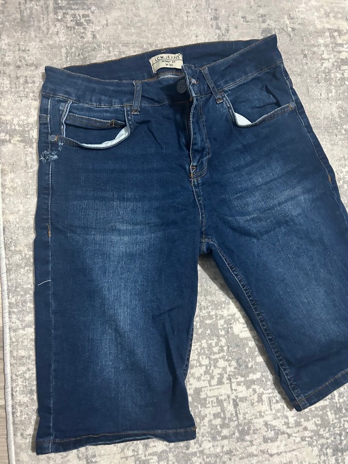 Kadın Mavi kot Kemerli Şort - Görsel 2