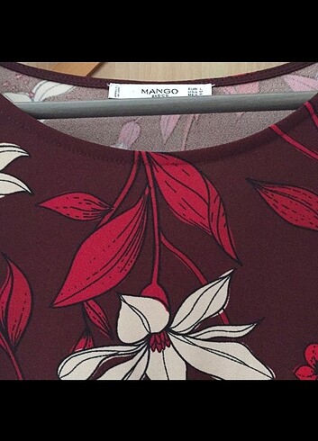 Mango bordo çiçekli elbise