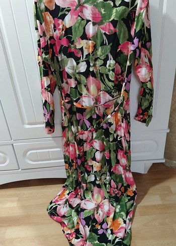 Çiçek Desenli Uzun gömlek Elbise - Görsel 3