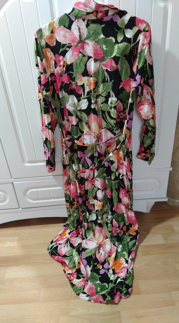 Çiçek Desenli Uzun gömlek Elbise - Görsel 3