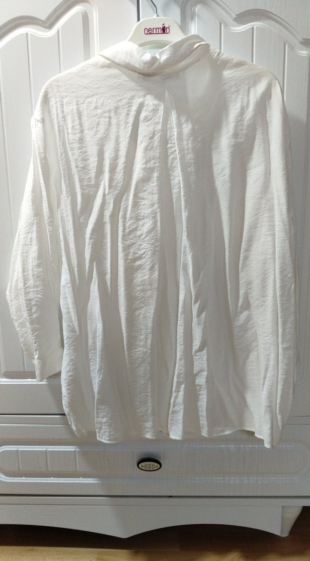 Beyaz Keten Salaş Gömlek - Görsel 3