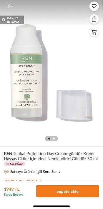 Sephora Ren evercalm global protection day cream