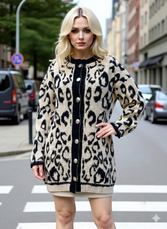 Kırmızı Leopar Desenli Tüylü Kısa Hırka - Görsel 3