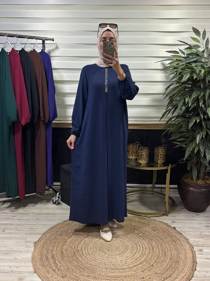 Nakışlı Yeşil Uzun Salaş Kadın Elbise - Görsel 4