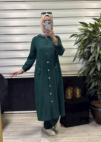 Düğmeli Bordo Kadın Uzun Tunik Pantolon Takım - Görsel 4