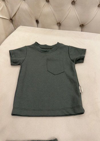 9 Ay Beden haki Renk Kısa Kollu Erkek Bebek Takımı