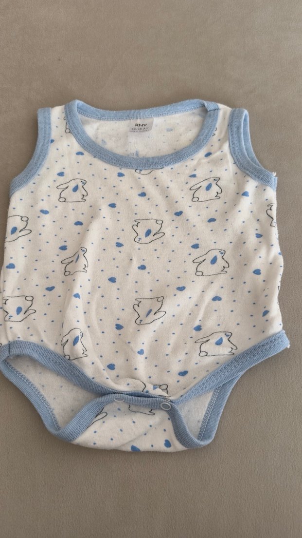 Mavi Dantelli Erkek Bebek Kolsuz Body - Görsel 4