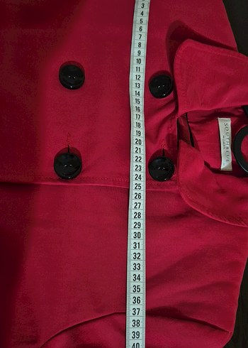 Kırmızı  Midi Kabanı Çift Düğmeli - Görsel 6