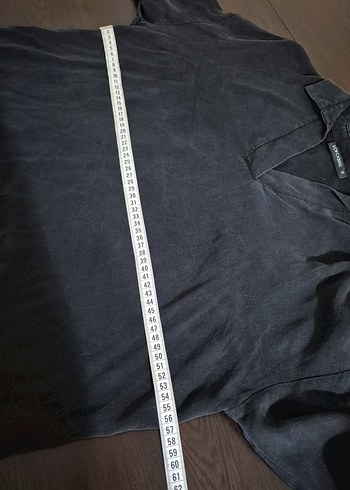 Gri V Yaka Uzun Kollu Keten Kadın Gömlek - Görsel 5