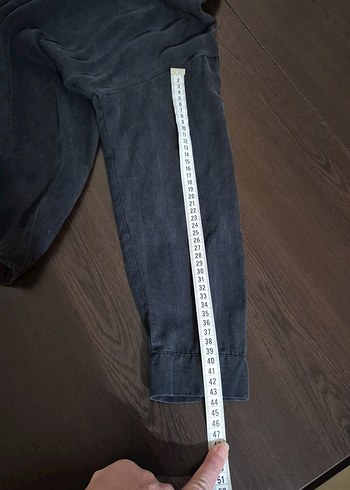 Gri V Yaka Uzun Kollu Keten Kadın Gömlek - Görsel 7