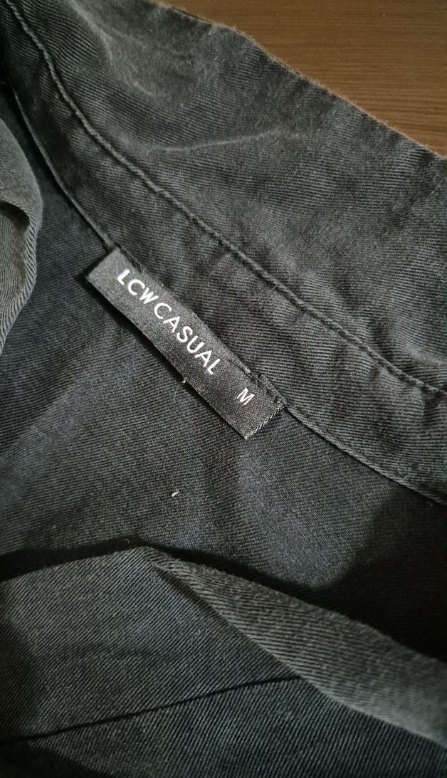 Gri V Yaka Uzun Kollu Keten Kadın Gömlek - Görsel 3