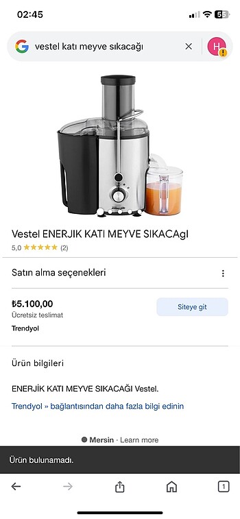 Vestel Katı meyve sıkacağı